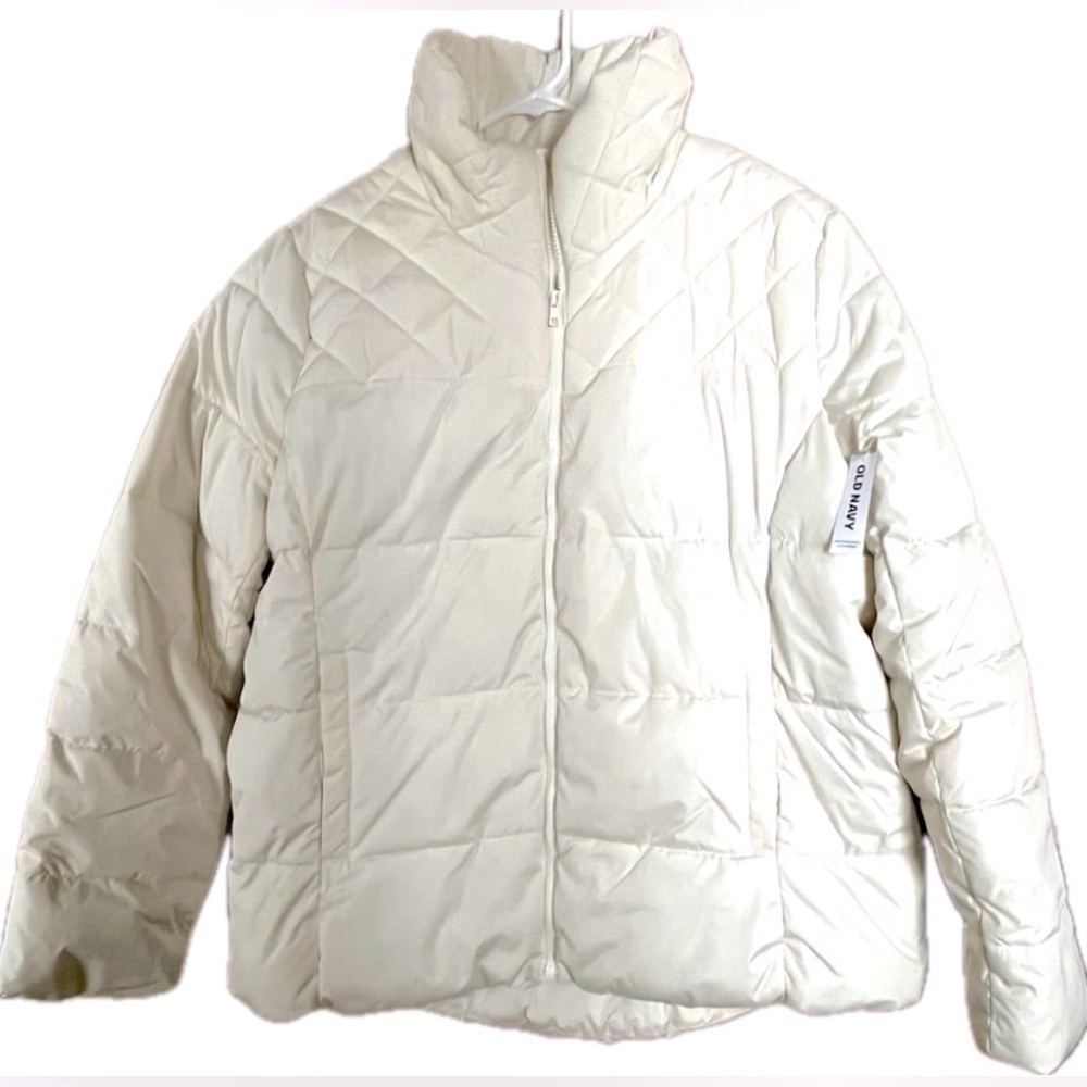 Old Navy Cream Quilted Puffer Jacket with Stand-Up Collar. NWT. Size XL